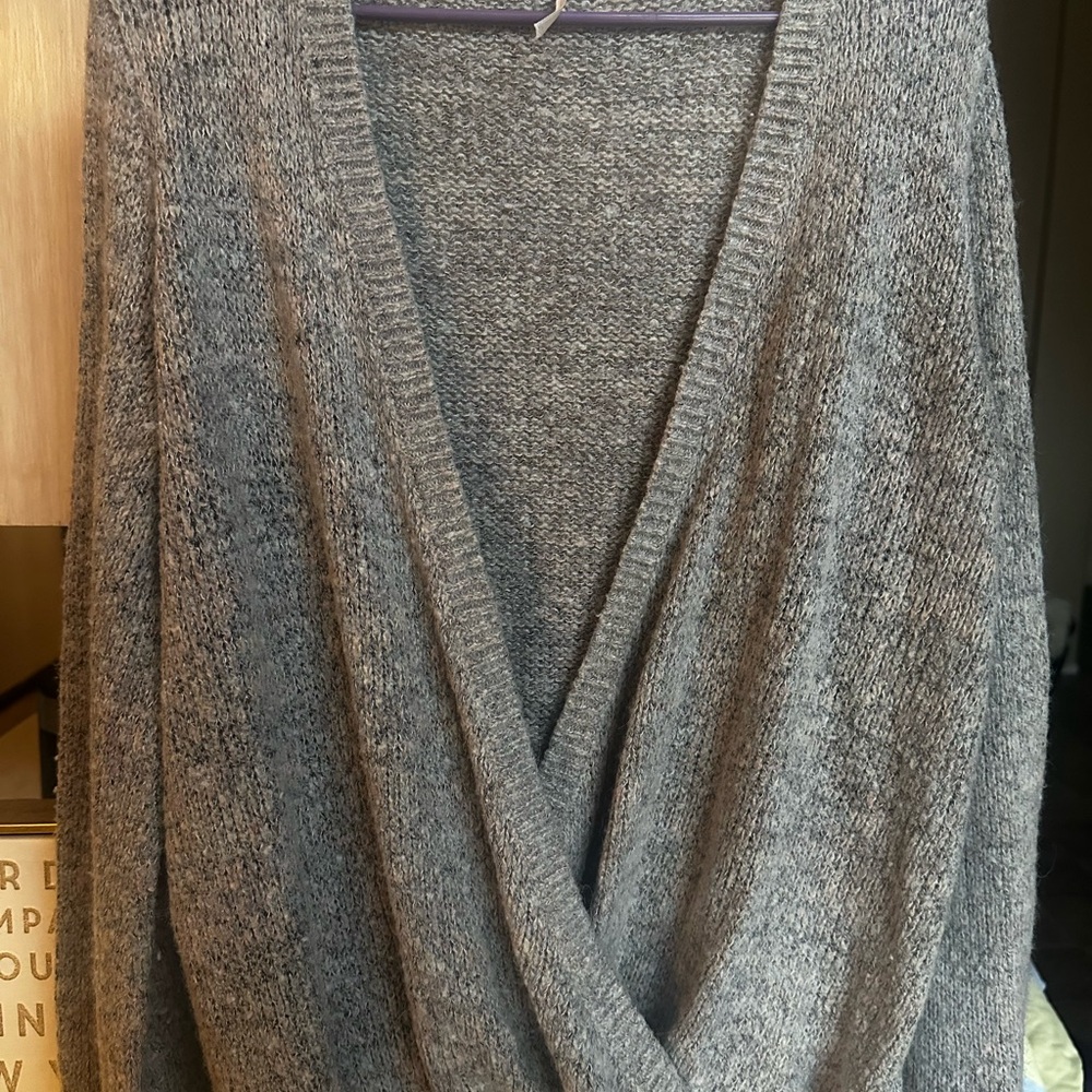 Grey Women's Knit Wrap Sweater